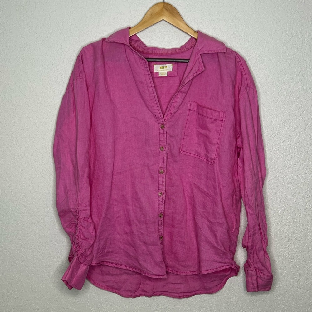 Anthropologie Maeve Fuchsia Linen Button-Up Shirt